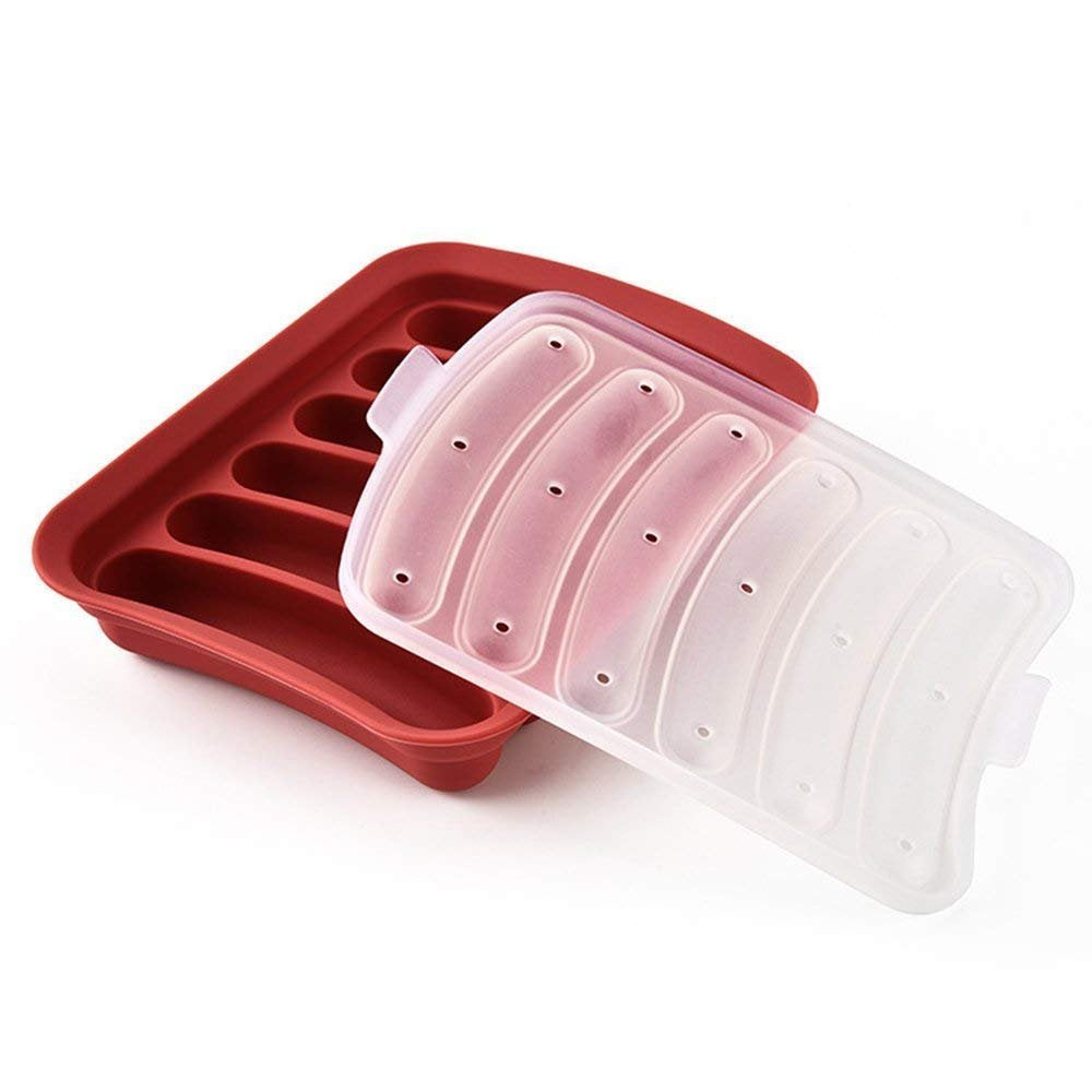 beicemania® Hot Dog Trays Sausage Tray Food Moulds Cooking Moulds Food Grade Silicone Mould for Instant Pot with Lid, Red