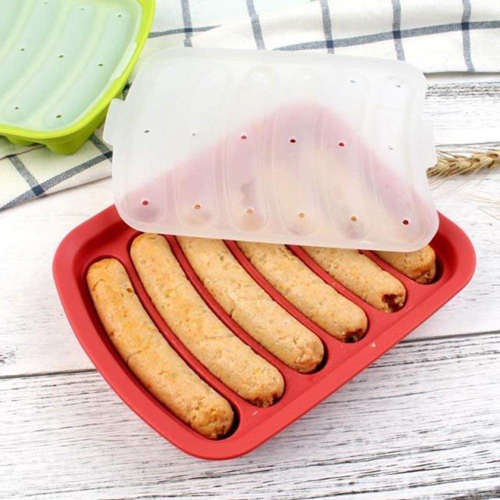 beicemania® Hot Dog Trays Sausage Tray Food Moulds Cooking Moulds Food Grade Silicone Mould for Instant Pot with Lid, Red