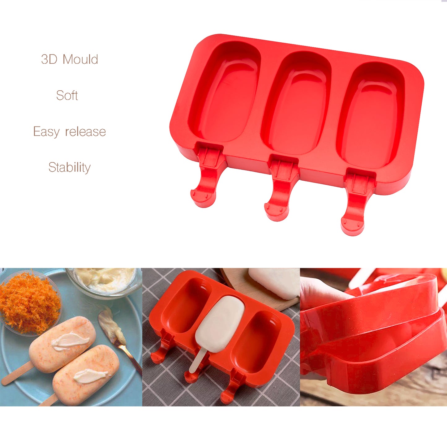 beicemania® Oval Silicone Ice Lolly Mold With Wooden Popsicle Sticks Classic