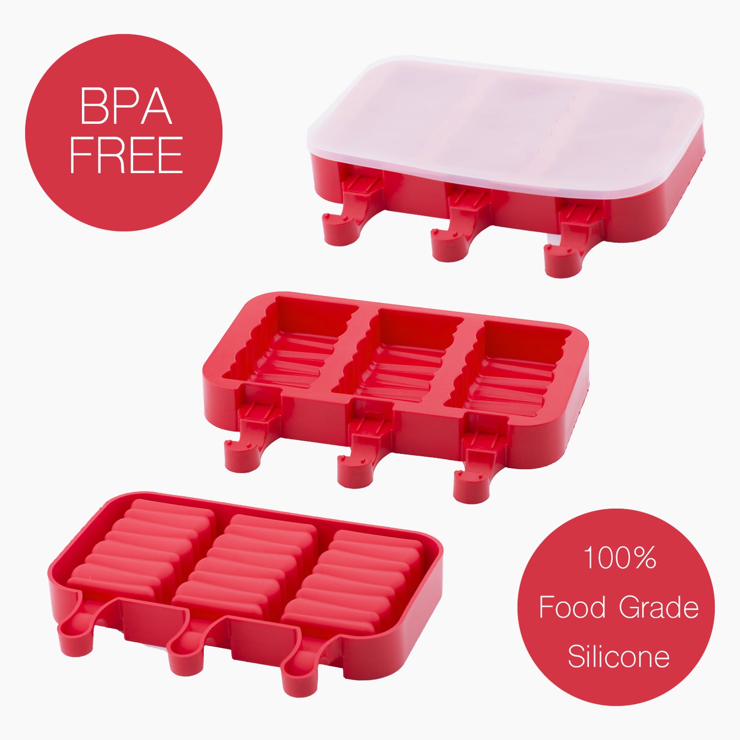 beicemania® Ice Lolly Mold Rectangle Square Swirl Ice Lolly Maker Red Popsicle Mold Silicone With Wooden Popsicle Sticks