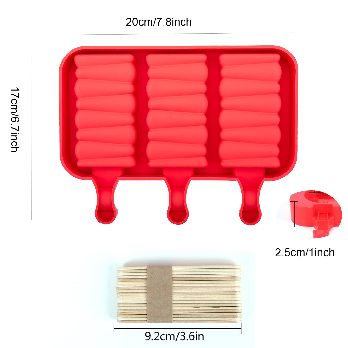 beicemania® Ice Lolly Mold Rectangle Square Swirl Ice Lolly Maker Red Popsicle Mold Silicone With Wooden Popsicle Sticks