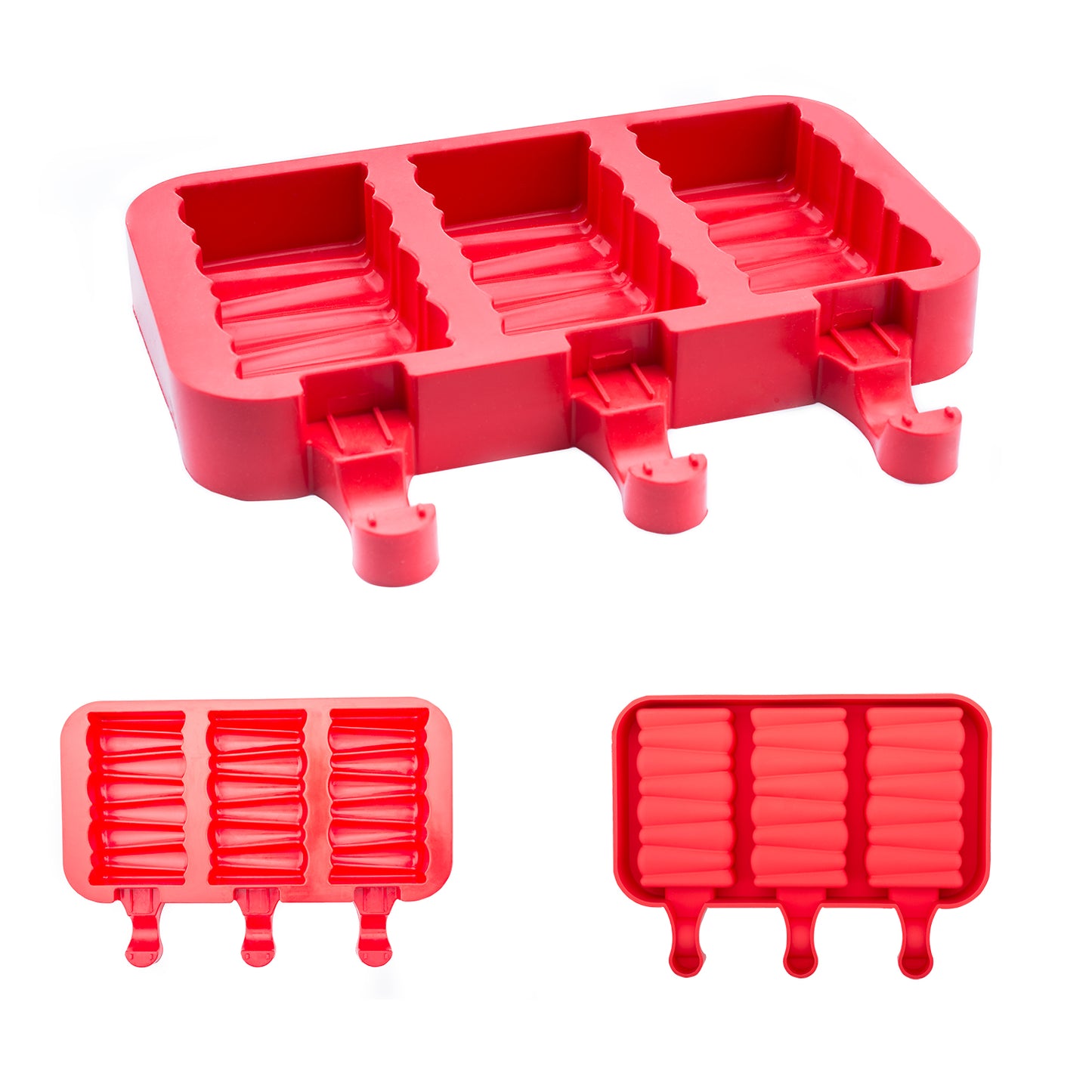 beicemania® Ice Lolly Mold Rectangle Square Swirl Ice Lolly Maker Red Popsicle Mold Silicone With Wooden Popsicle Sticks