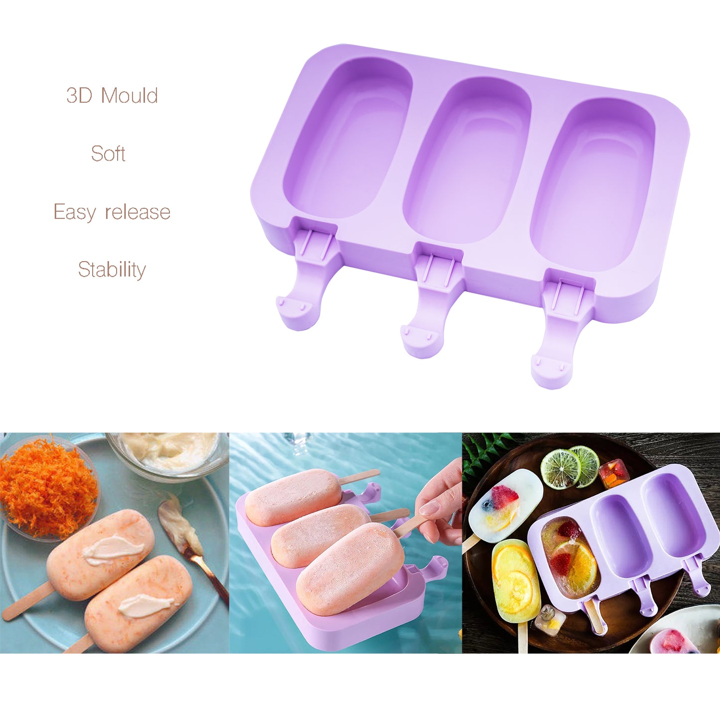 beicemania® Oval Silicone Ice Lolly Mold With Wooden Popsicle Sticks Classic