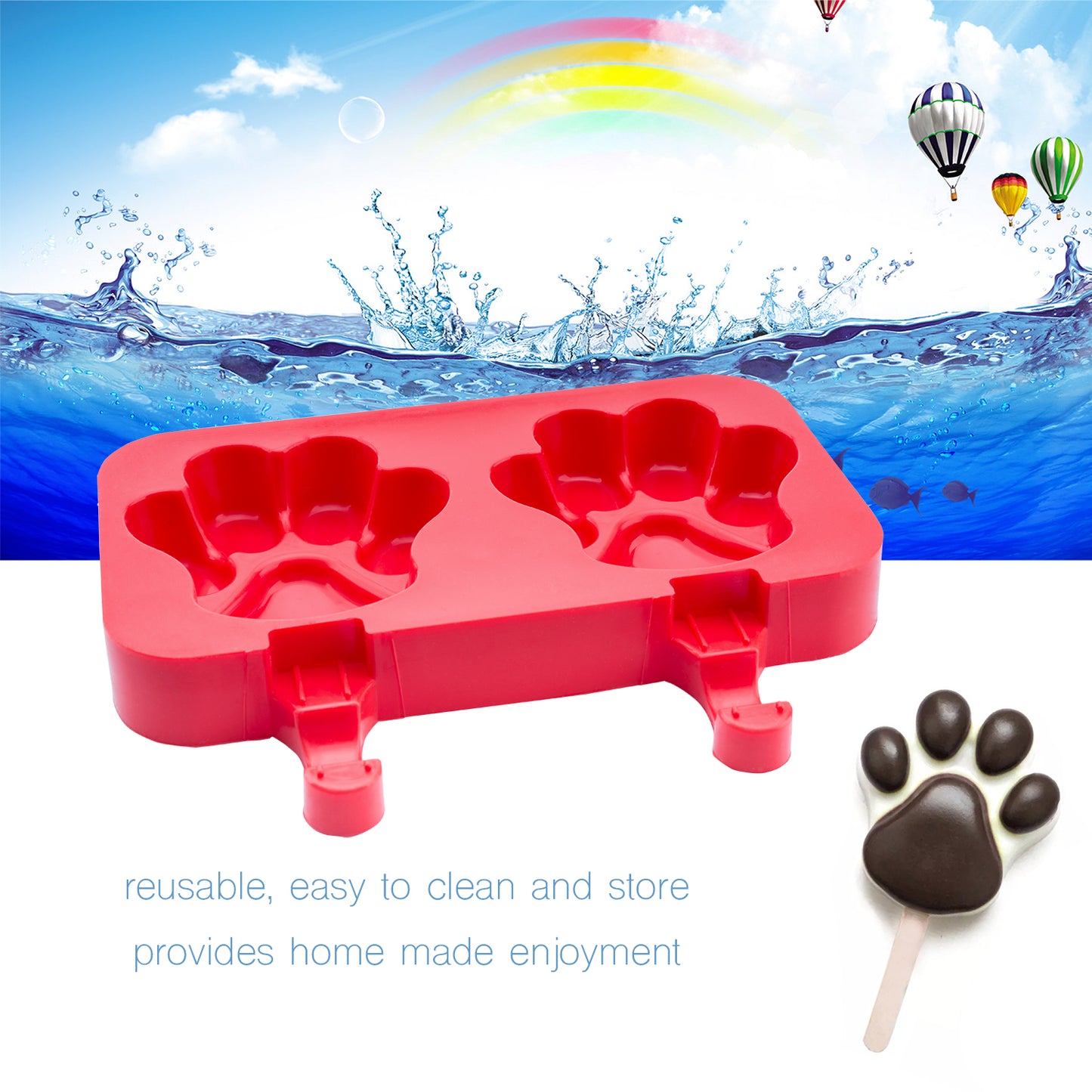beicemania® Ice Lolly mold Paw Ice Lolly Maker Paw Popsicle mold Silicone with Wooden Popsicle Sticks