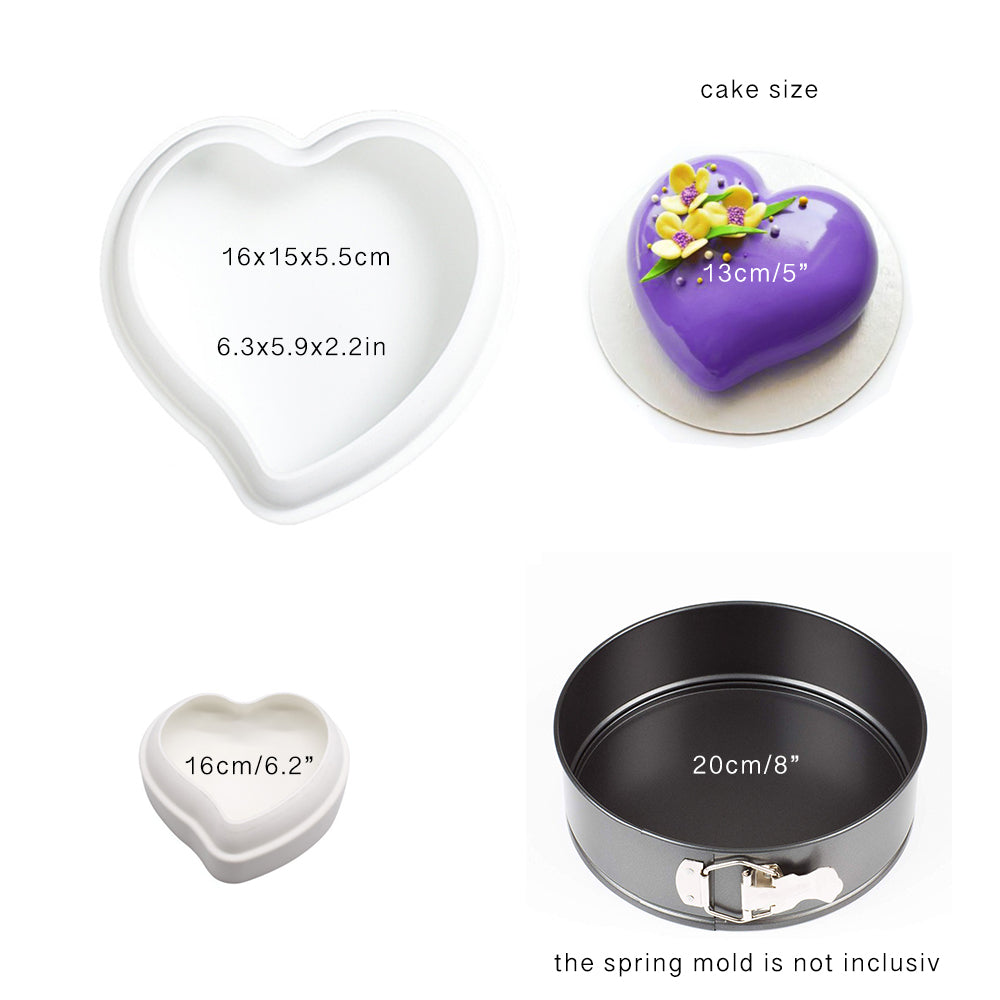 beicemania® Large Cake tin Heart Shaped Cake tin 3D Cake tins Mousse Cake molds Silicone White Peach Heart Cake tin