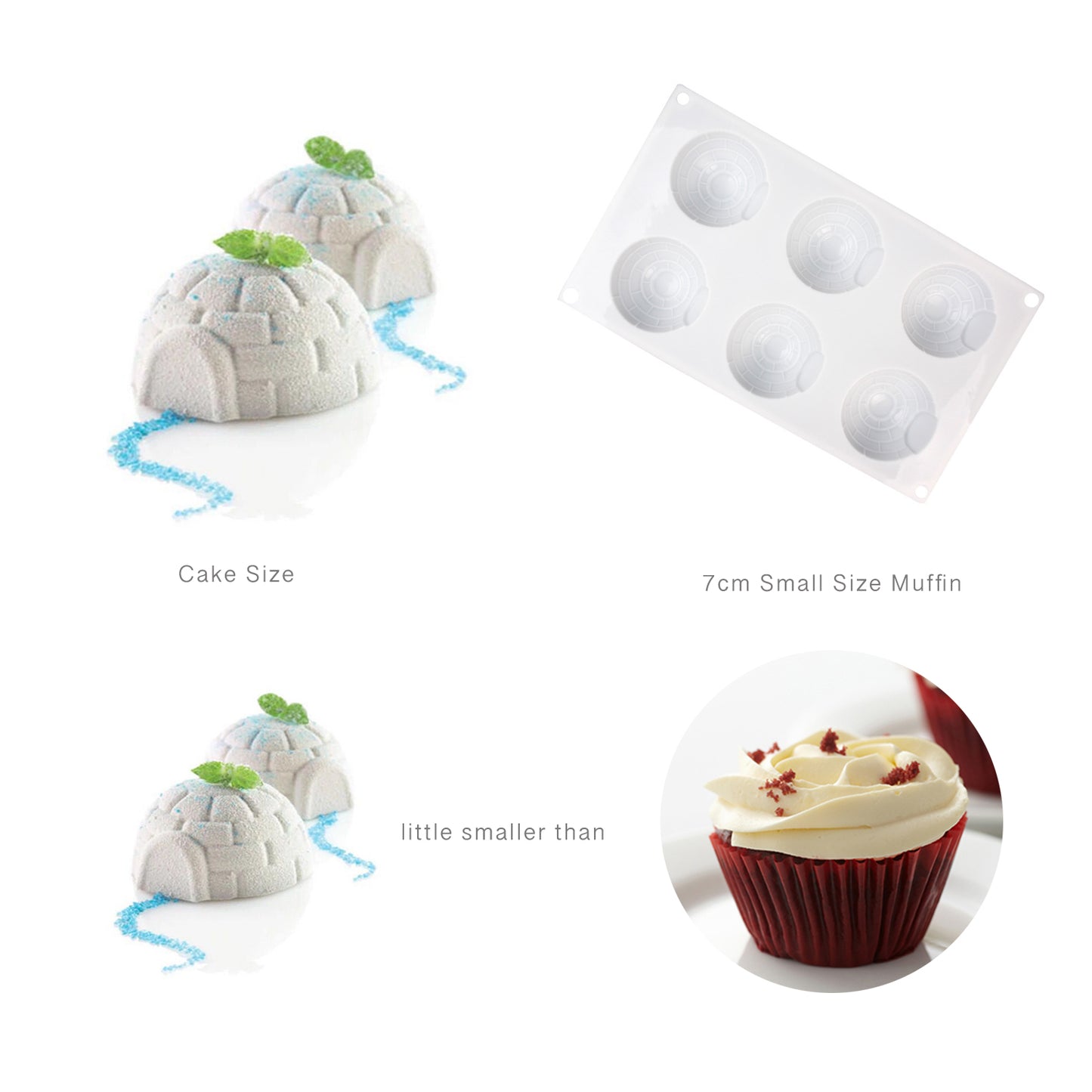 beicemania® Medium Cake tins Round Cake tin 3D Cake tins Mousse Cake molds Silicone White Half Ball Cake tin Eskimo Igloo