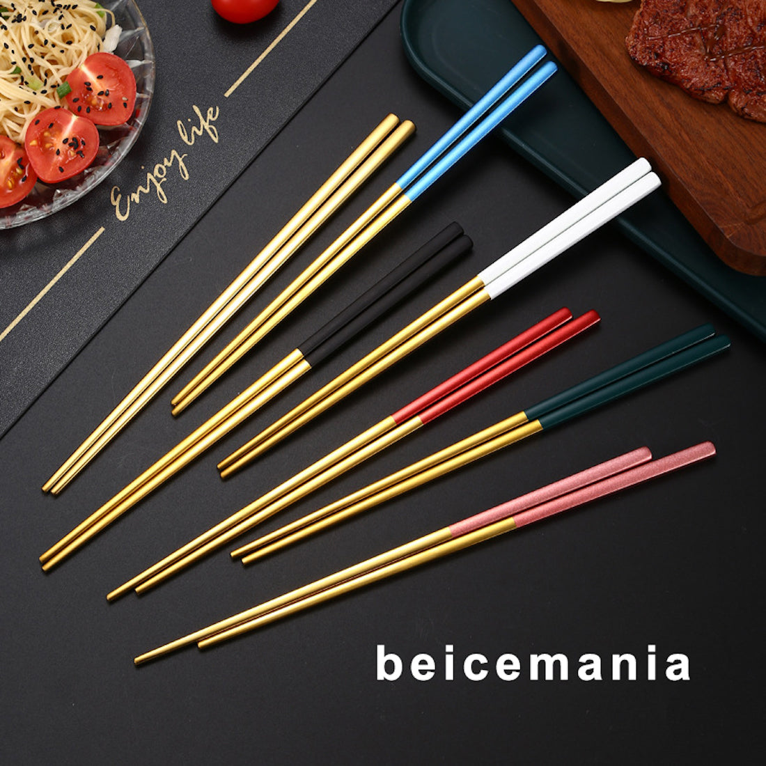 beicemania® Japanese Stainless Steel Chopsticks Set reusable chopsticks colorful style gold color