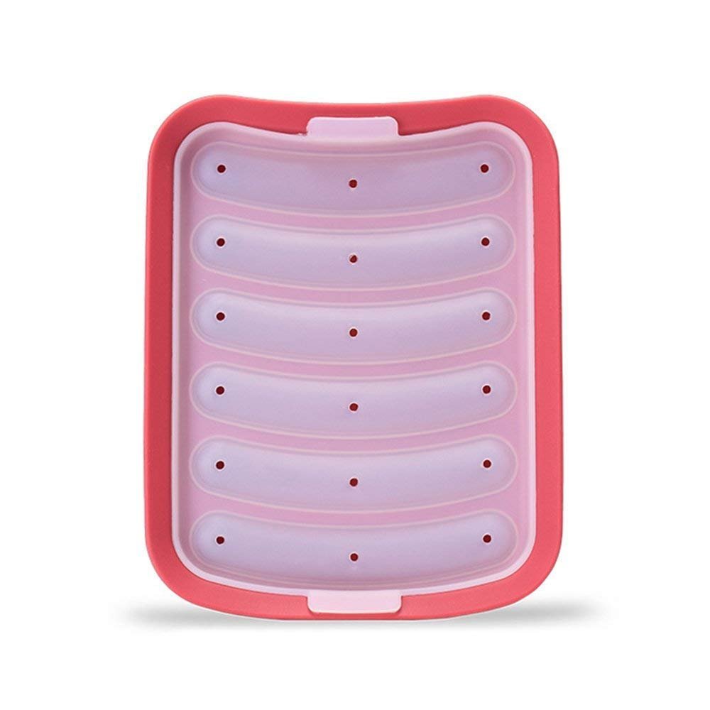 beicemania® Hot Dog Trays Sausage Tray Food Moulds Cooking Moulds Food Grade Silicone Mould for Instant Pot with Lid, Red