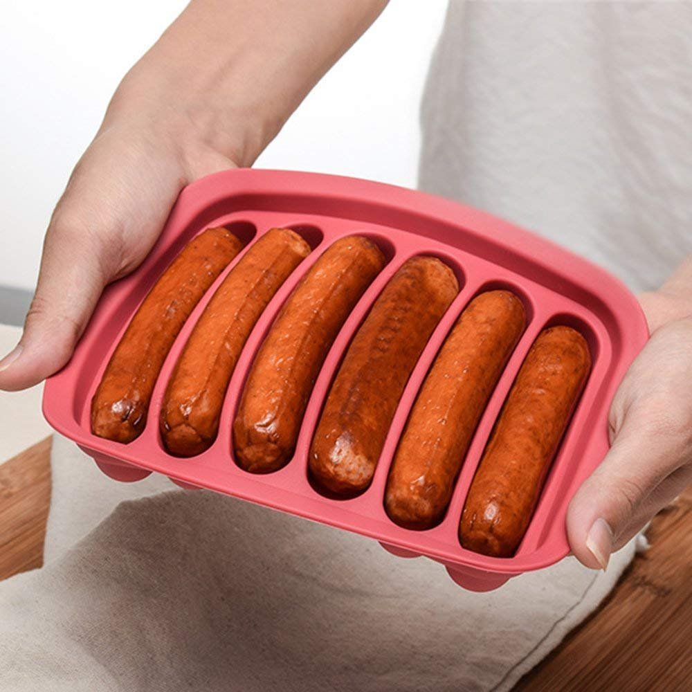 beicemania® Hot Dog Trays Sausage Tray Food Moulds Cooking Moulds Food Grade Silicone Mould for Instant Pot with Lid, Red