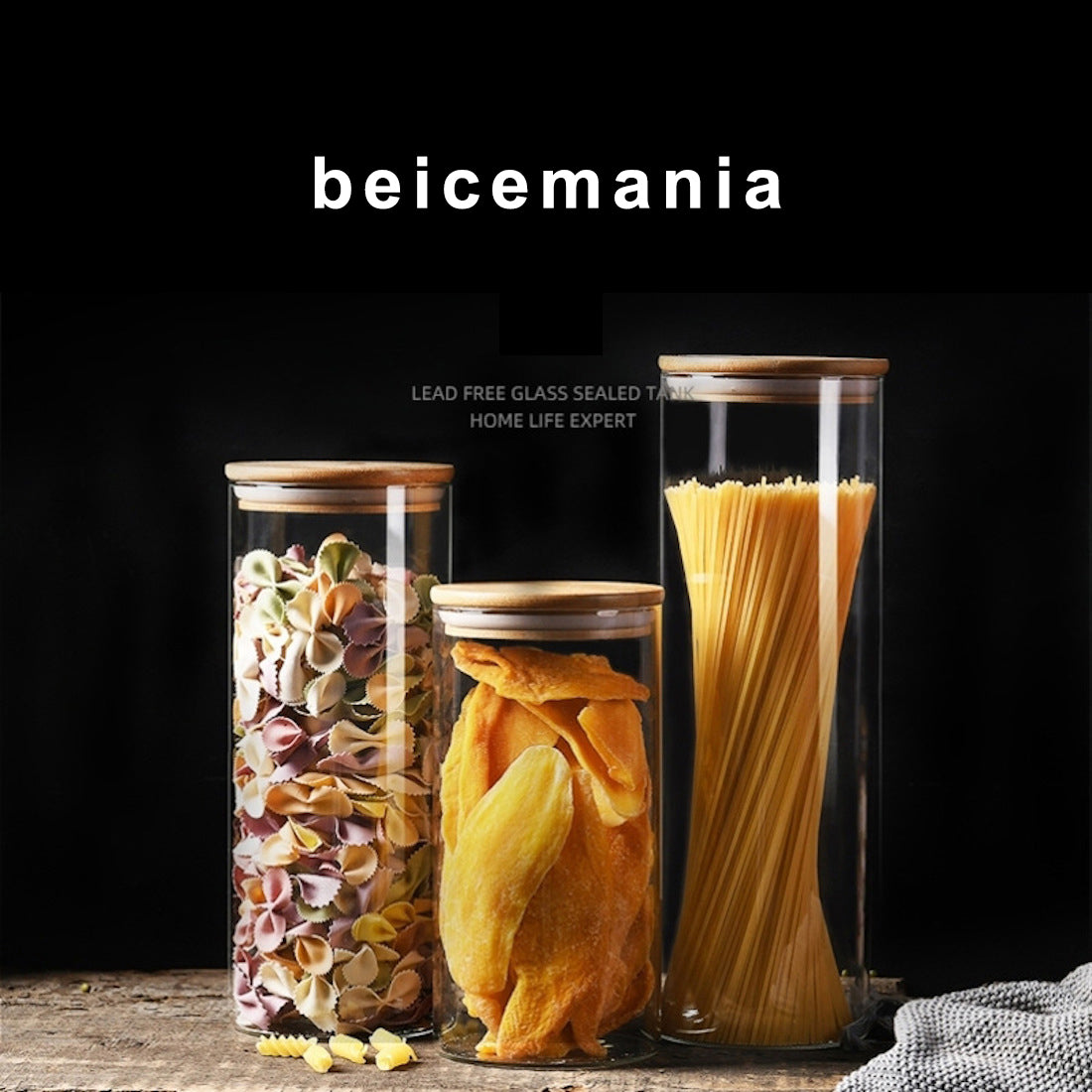 beicemania® Glass Jars with Bamboo Lid for Storage Cookies Coffee Candys 16oz