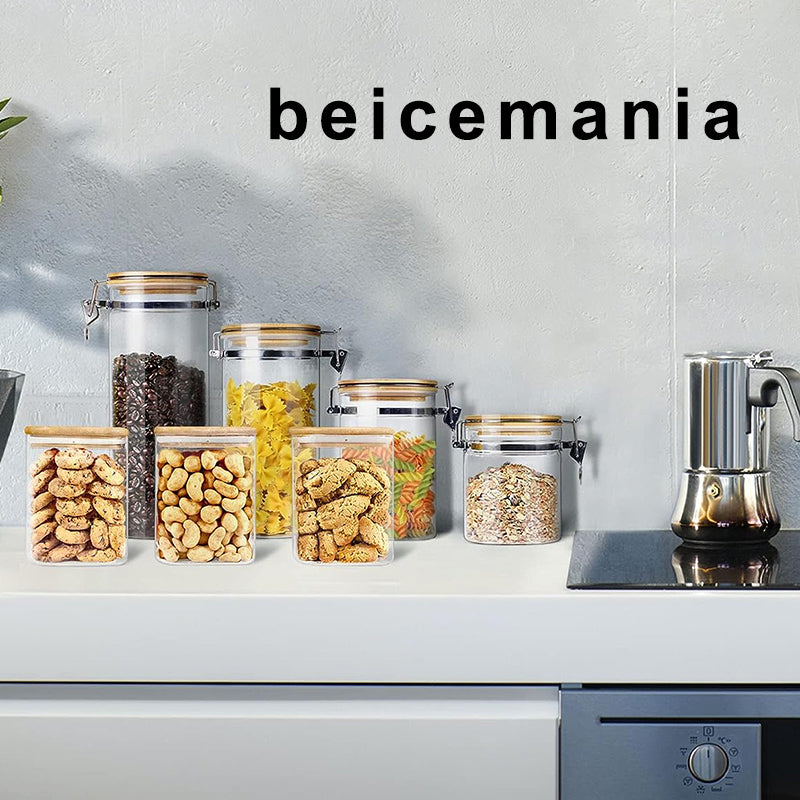 beicemania® Glass Jars with Bamboo Lid for Storage Cookies Coffee Candys 16oz