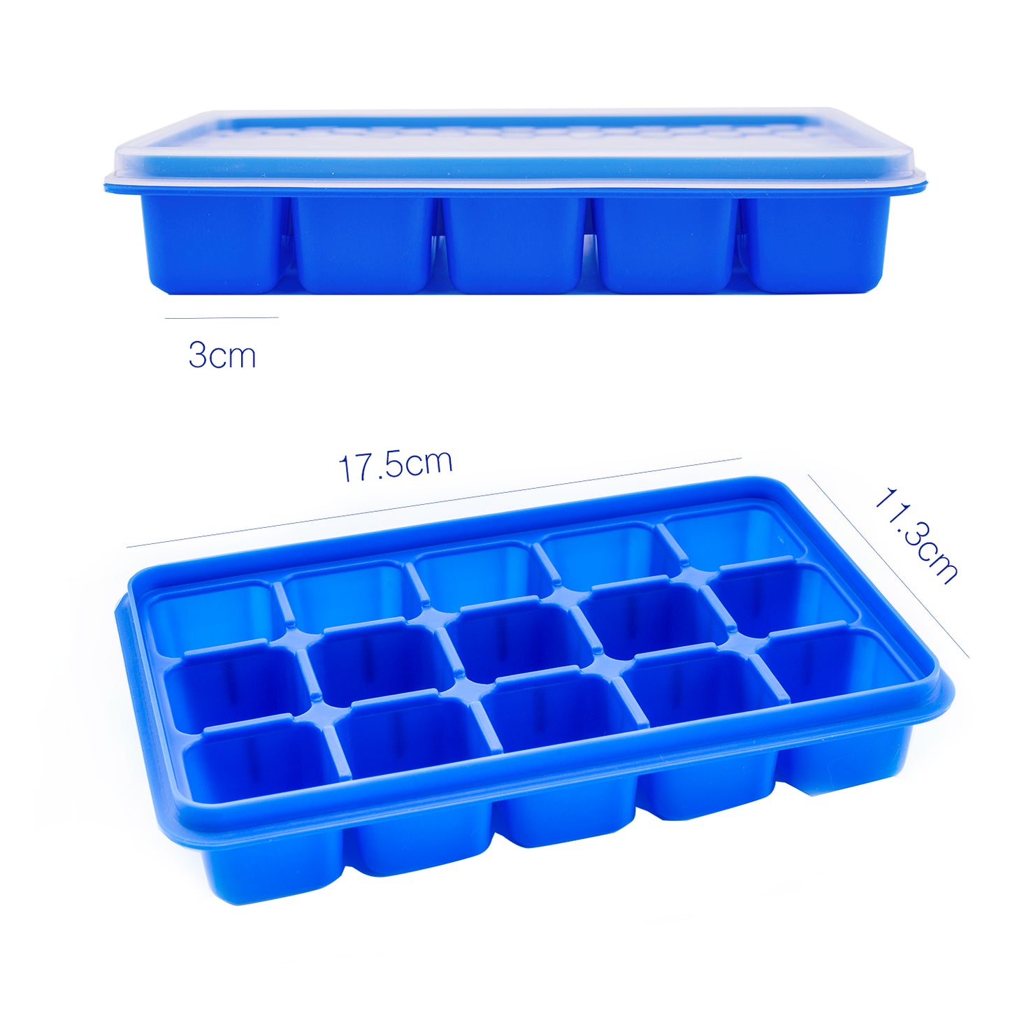 beicemania Silikon-Eiswürfelform mit Deckel, Eiswürfelformen, Eiswürfelbereiter, 3 x 3 cm, 15er Blau