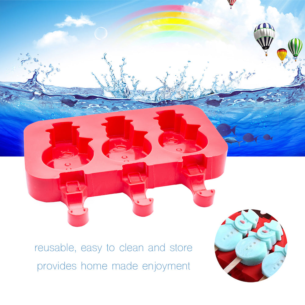 beicemania® Ice Lolly mold Snowman Ice Lolly Maker Red Popsicle mold Silicone with Wooden Popsicle Sticks
