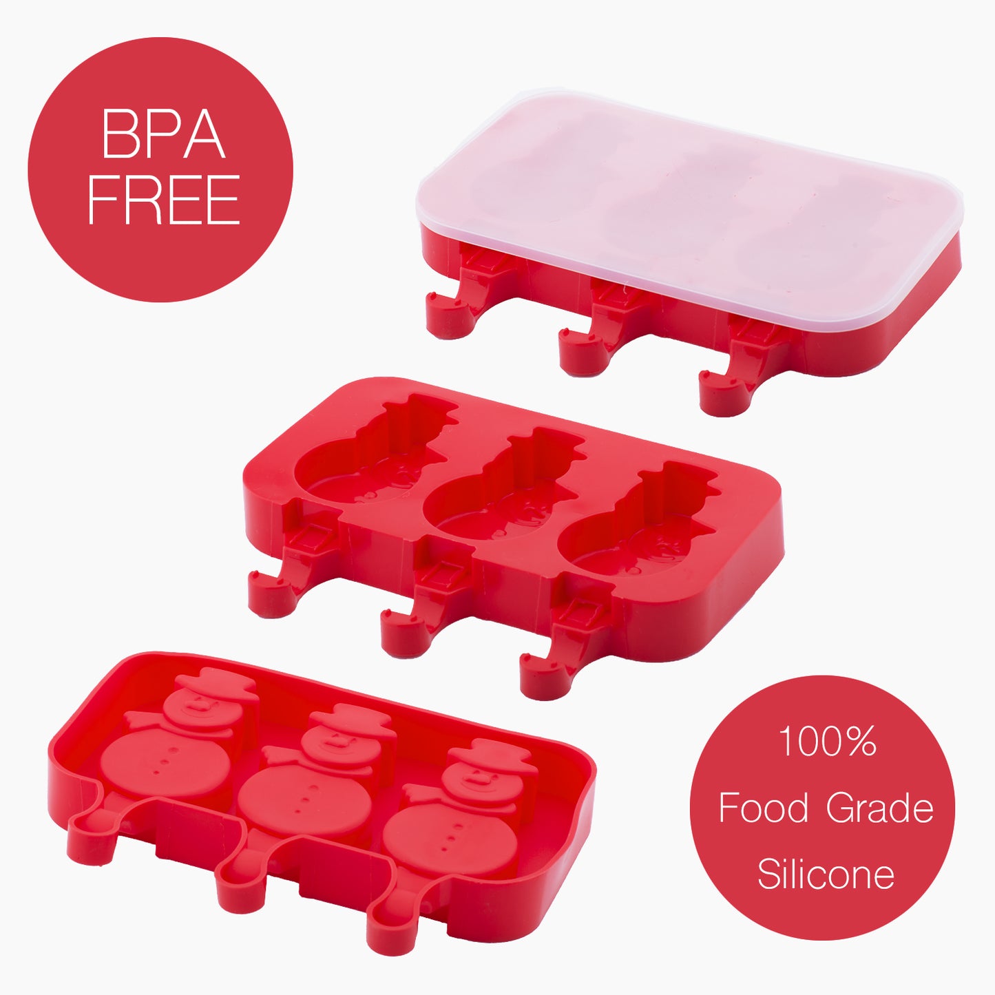 beicemania® Ice Lolly mold Snowman Ice Lolly Maker Red Popsicle mold Silicone with Wooden Popsicle Sticks
