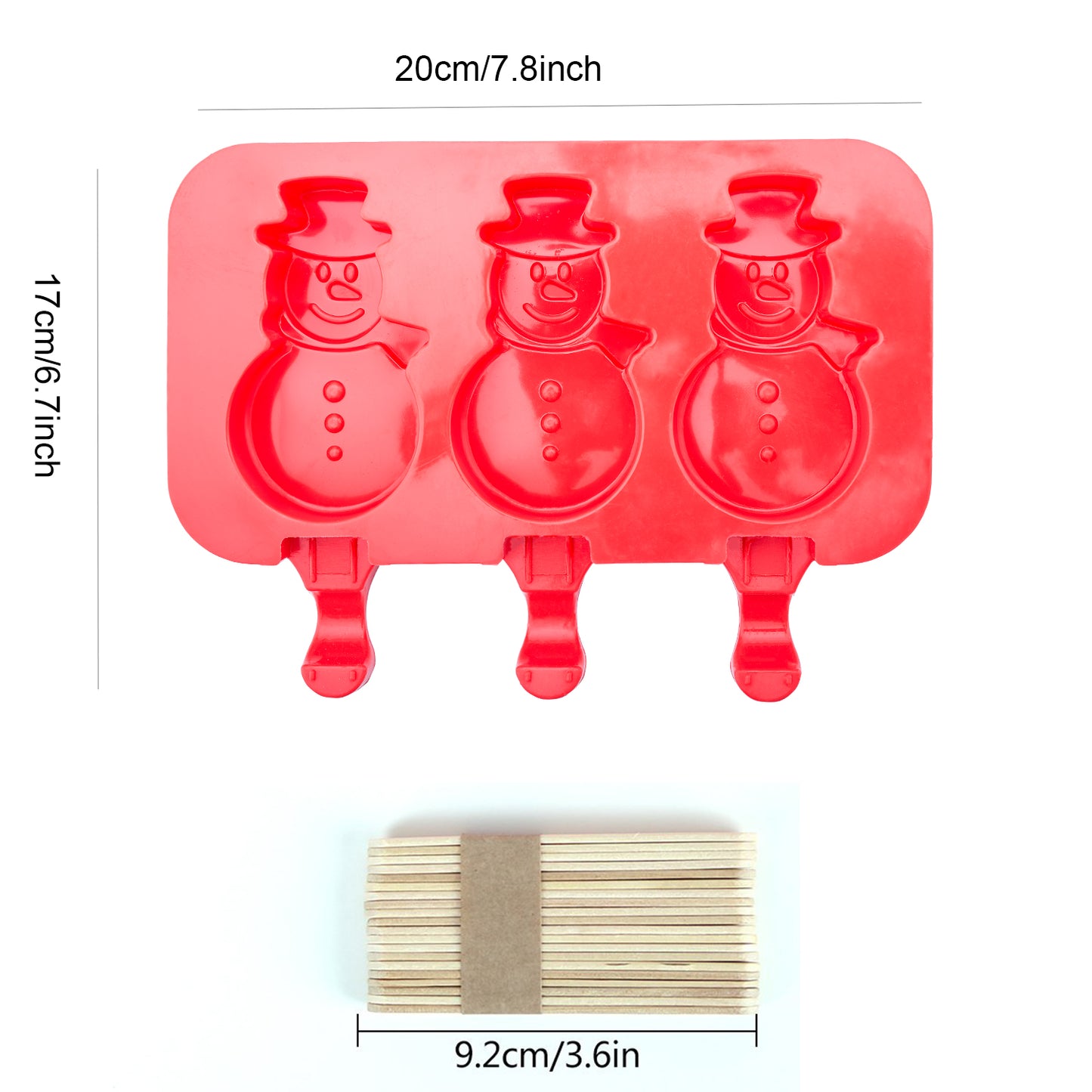 beicemania® Ice Lolly mold Snowman Ice Lolly Maker Red Popsicle mold Silicone with Wooden Popsicle Sticks