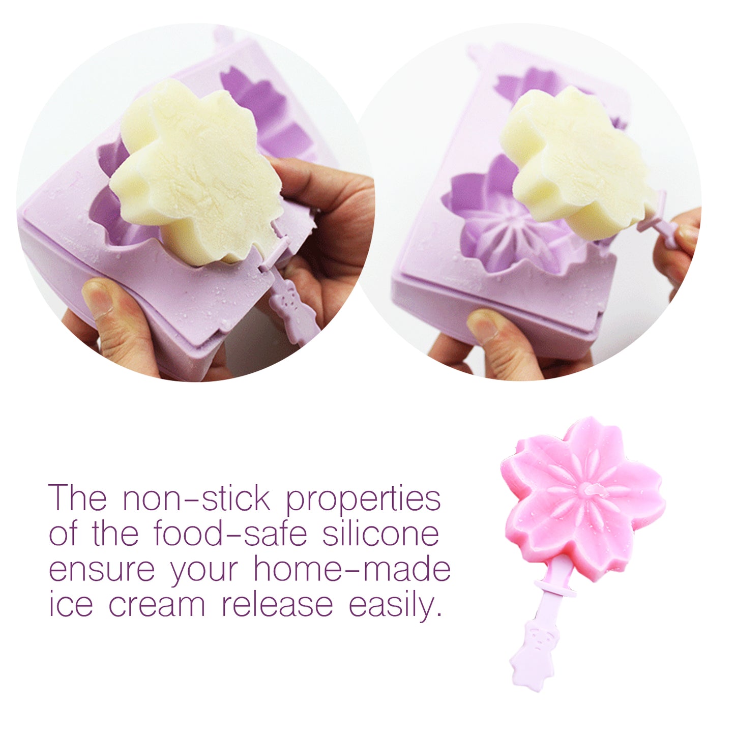 beicemania® Stackable Ice Lolly mold Flower Cherry Blossom Sakura Ice Lolly Maker Violet Popsicle mold Silicone with Resuable Popsicle Sticks