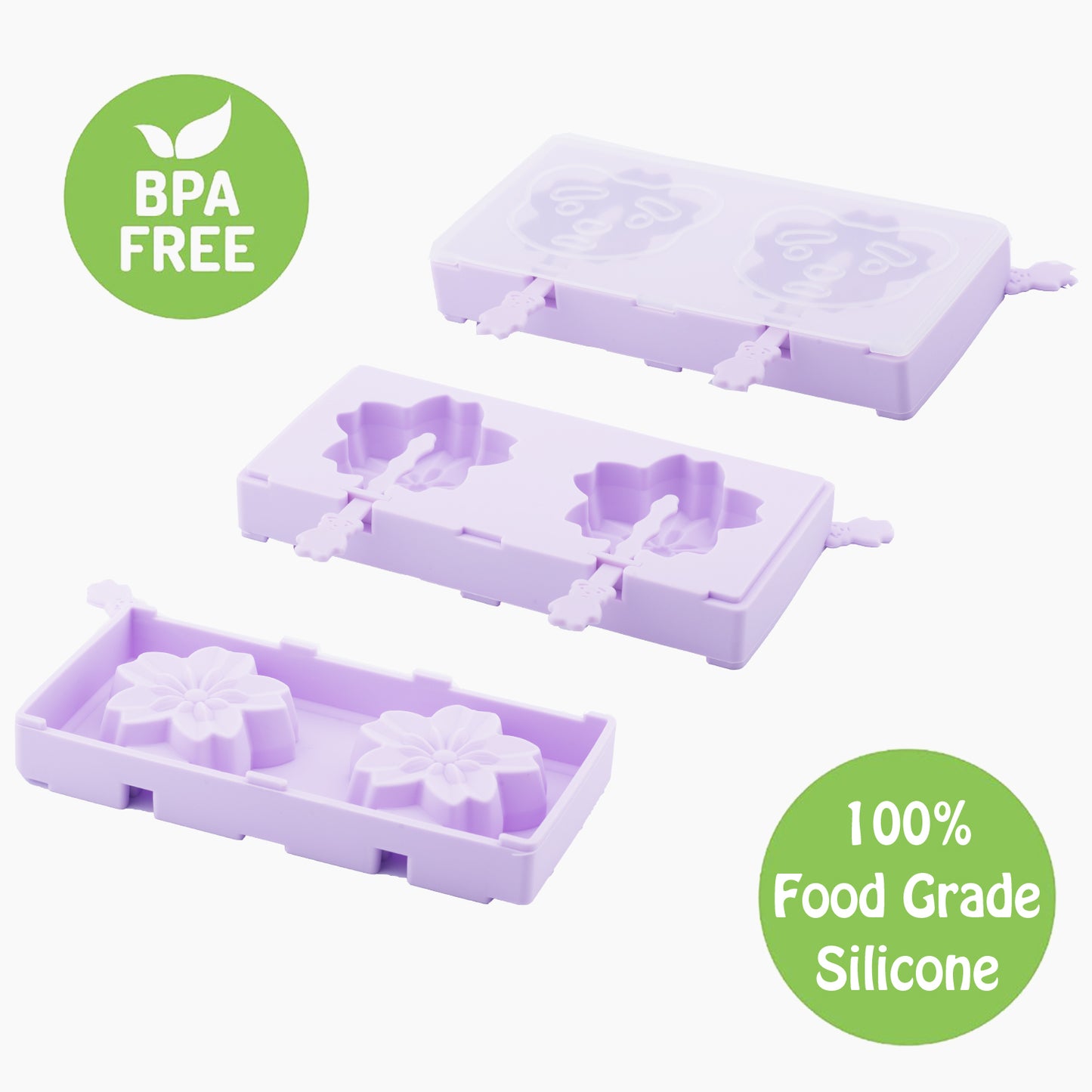 beicemania® Stackable Ice Lolly mold Flower Cherry Blossom Sakura Ice Lolly Maker Violet Popsicle mold Silicone with Resuable Popsicle Sticks