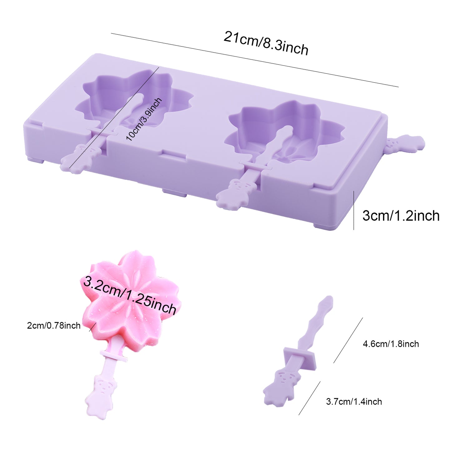 beicemania® Stackable Ice Lolly mold Flower Cherry Blossom Sakura Ice Lolly Maker Violet Popsicle mold Silicone with Resuable Popsicle Sticks
