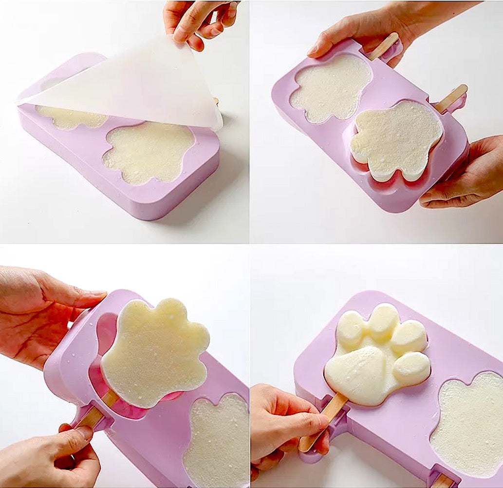 beicemania® アイスキャンデー型 Paw Ice Lolly Maker Paw アイスキャンデー型 シリコーン 木製アイスキャンディー棒付き