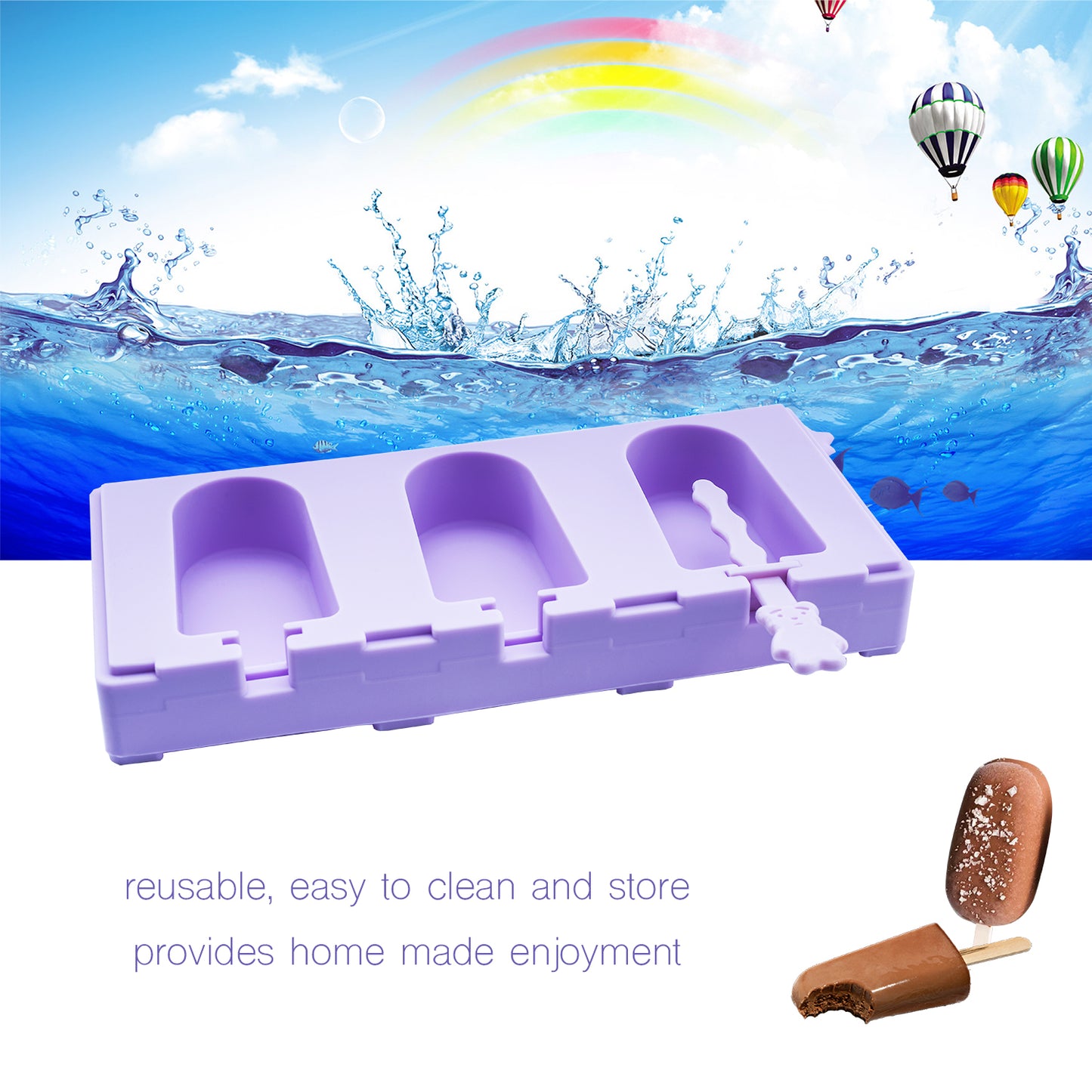 Stackable Ice Lolly mold Mini Oval Classic Ice Lolly Maker Violet Popsicle mold Silicone with Resuable Popsicle Sticks beicemania®
