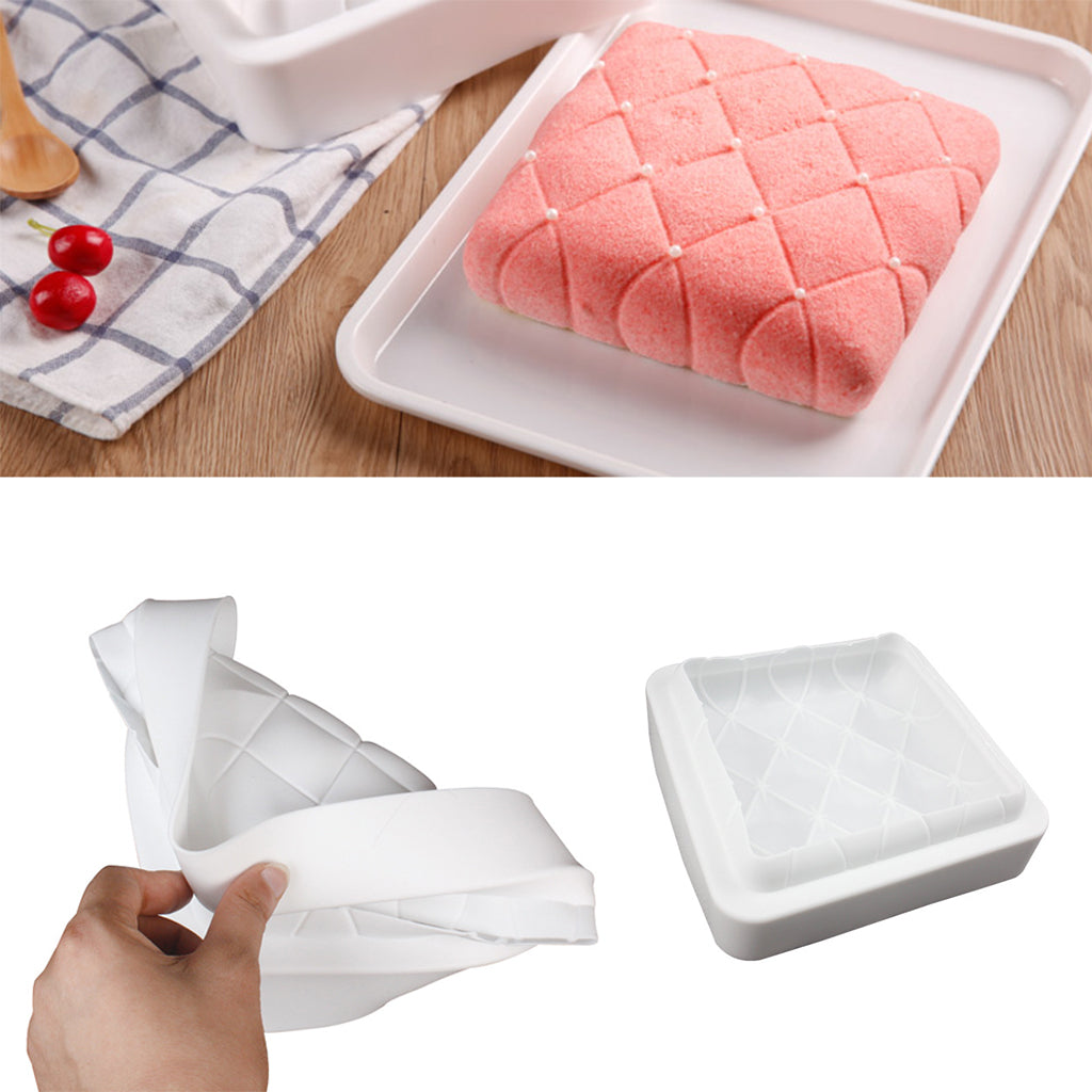 beicemania® Large Cake tin 8inch Square Cake tin 3D Cake tins Mousse Cake molds Silicone White Pillow Stripe