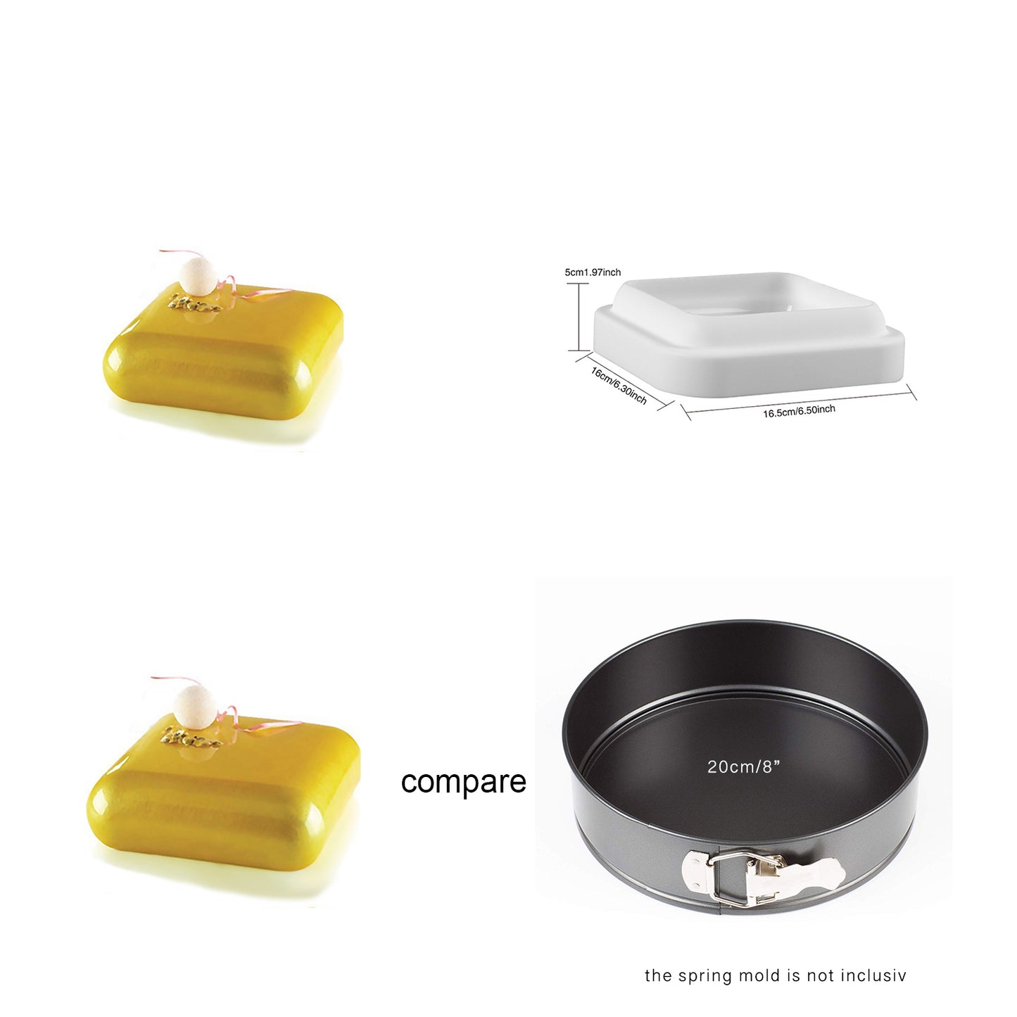 beicemania® Large Cake tin 8inch Square Cake tin 3D Cake tins Mousse Cake molds Silicone White