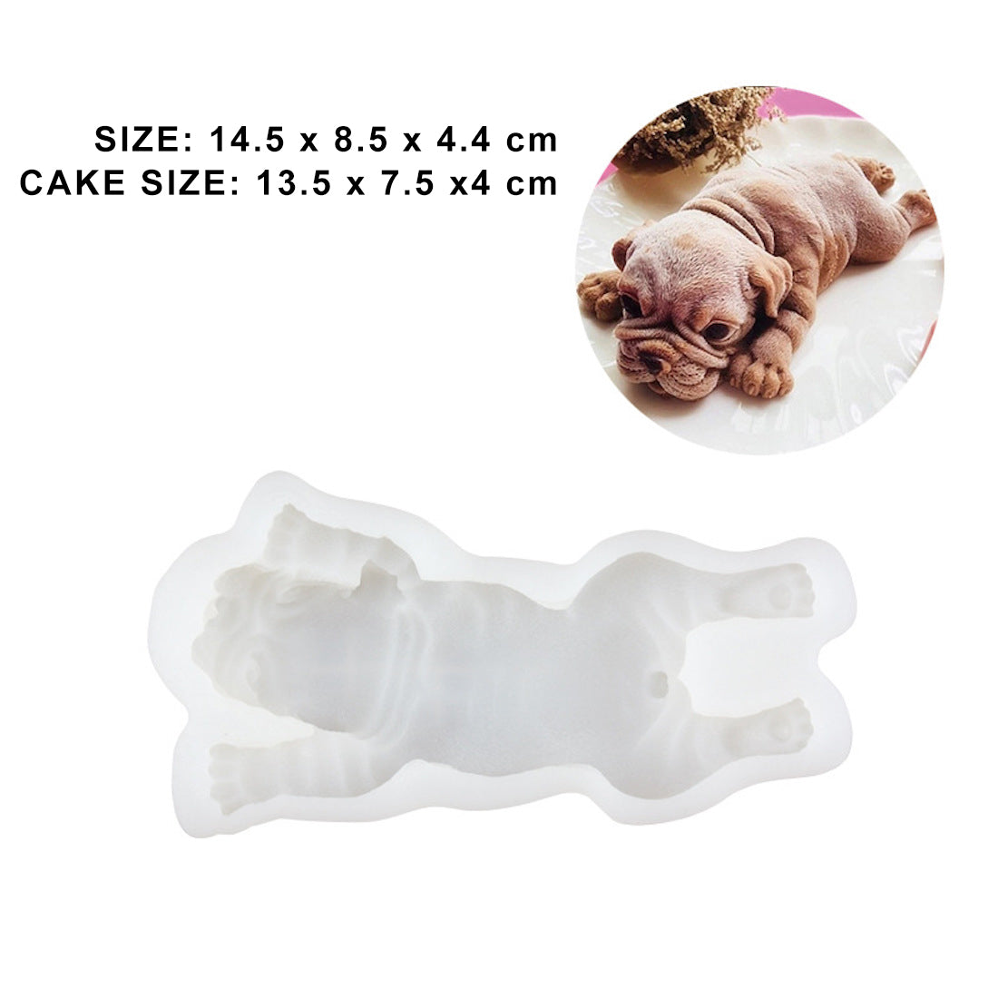 beicemania® Medium Cake tins Dog Cake tin 3D Cake tins Mousse Cake molds Silicone White Pets Cake tin Bulldog