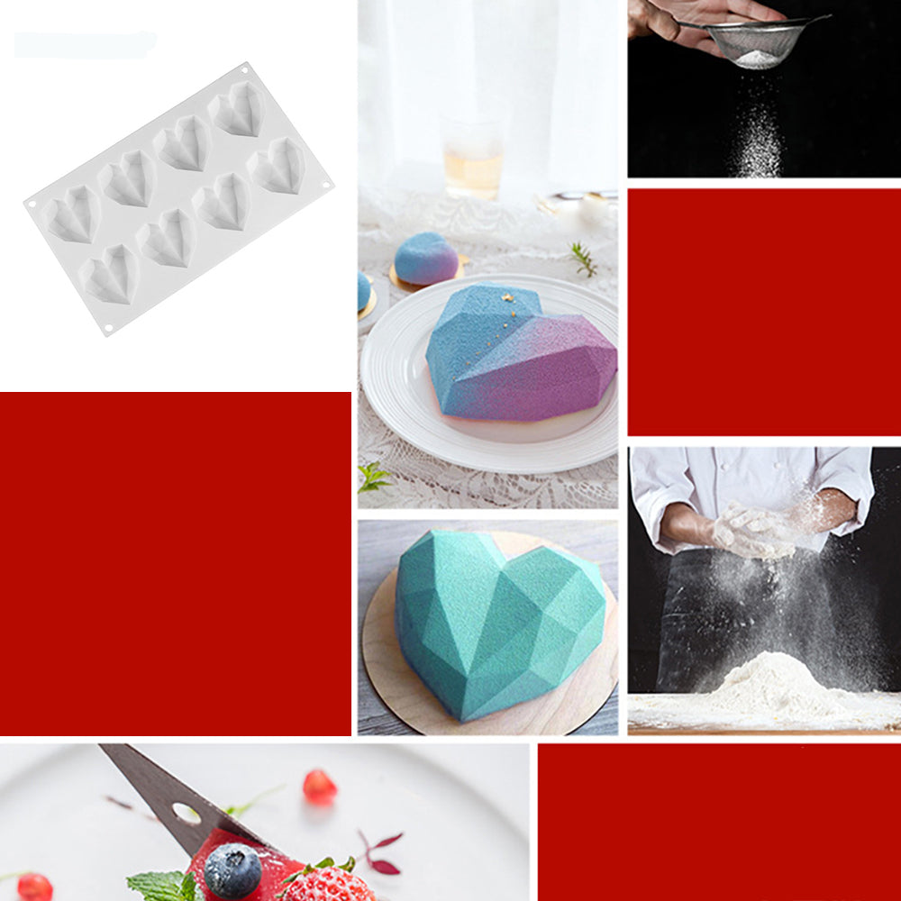 beicemania® Small Cake tin Heart Shaped Chocolate mold Cake tin 3D Cake tins Mousse Cake molds Silicone White Diamond Heart Cake tin