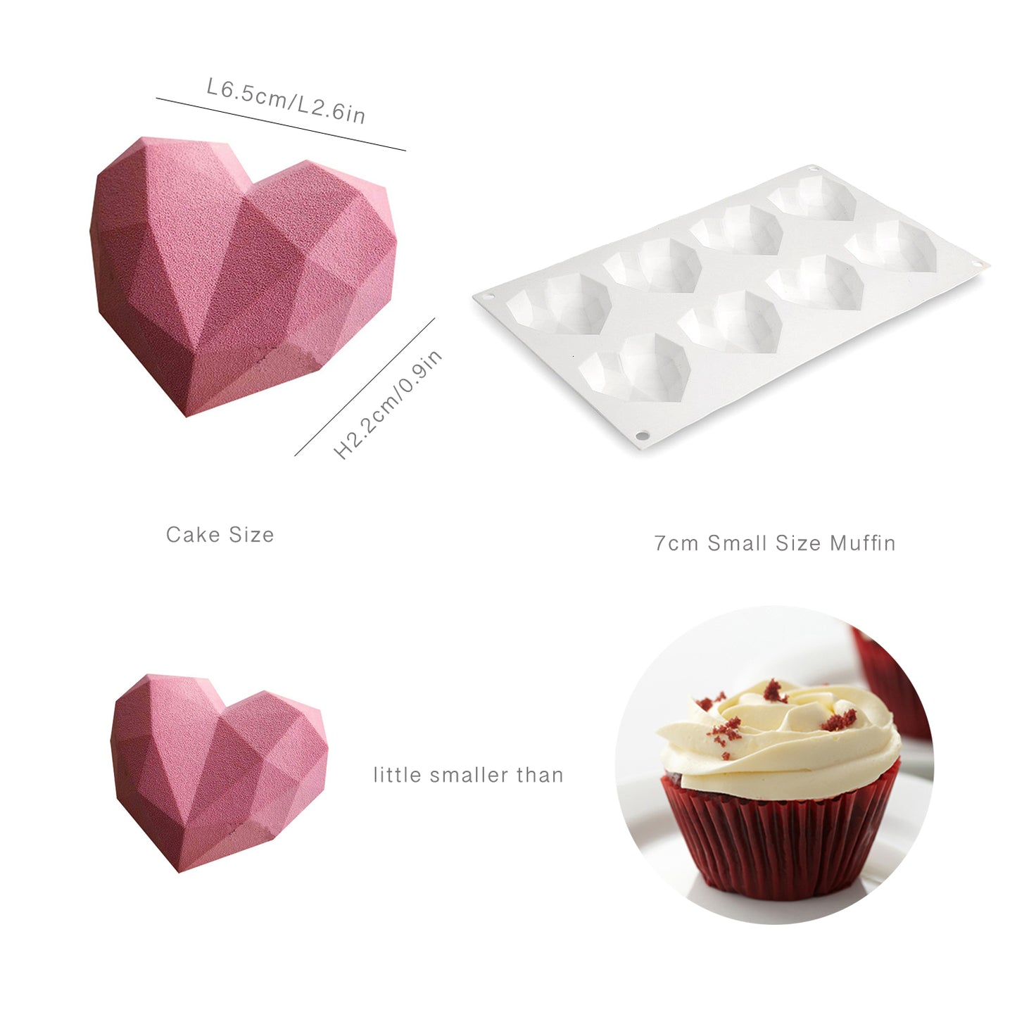 beicemania® Small Cake tin Heart Shaped Chocolate mold Cake tin 3D Cake tins Mousse Cake molds Silicone White Diamond Heart Cake tin