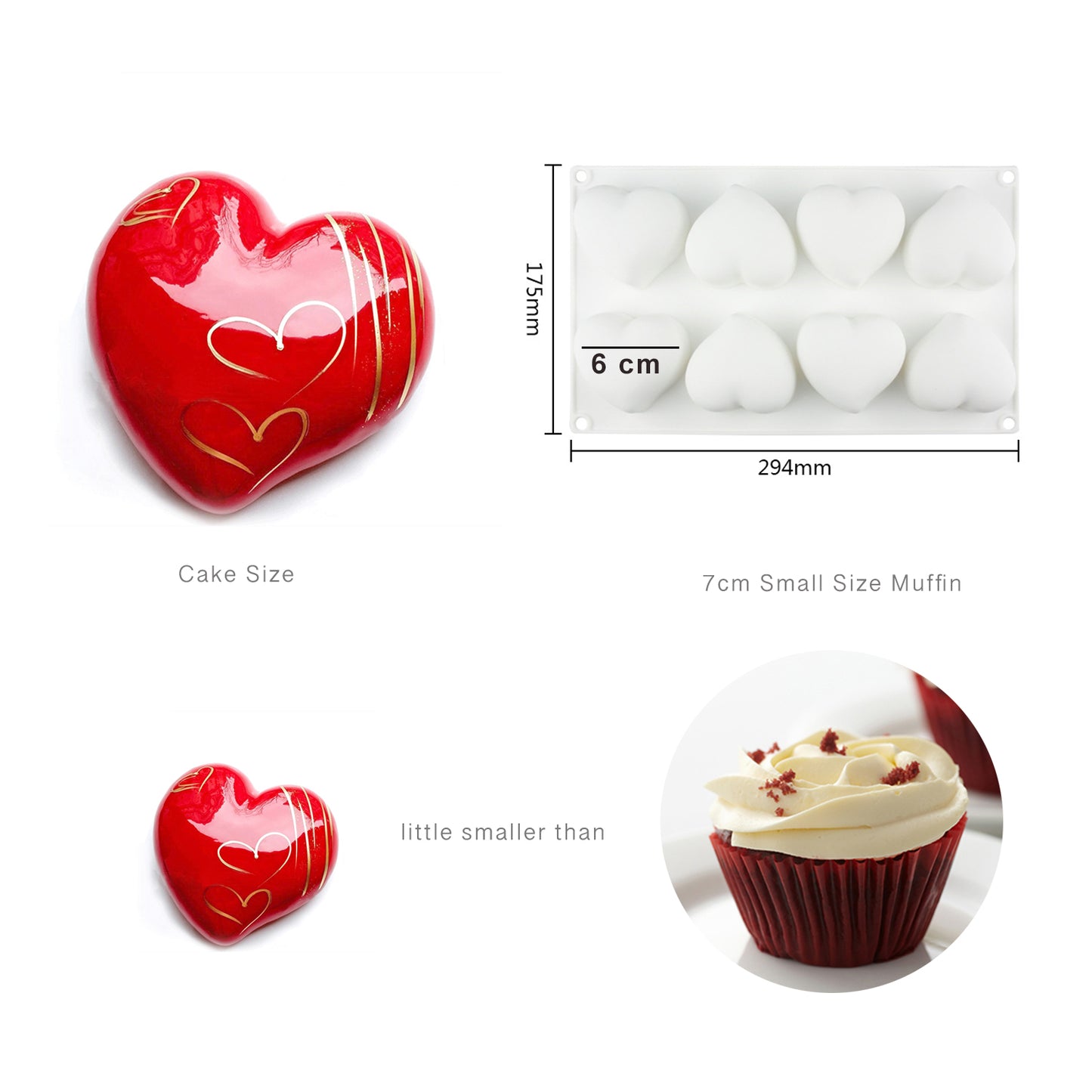 beicemania® Small Cake tin Heart Shaped Chocolate mold Cake tin 3D Cake tins Mousse Cake molds Silicone White Peach Heart Cake tin