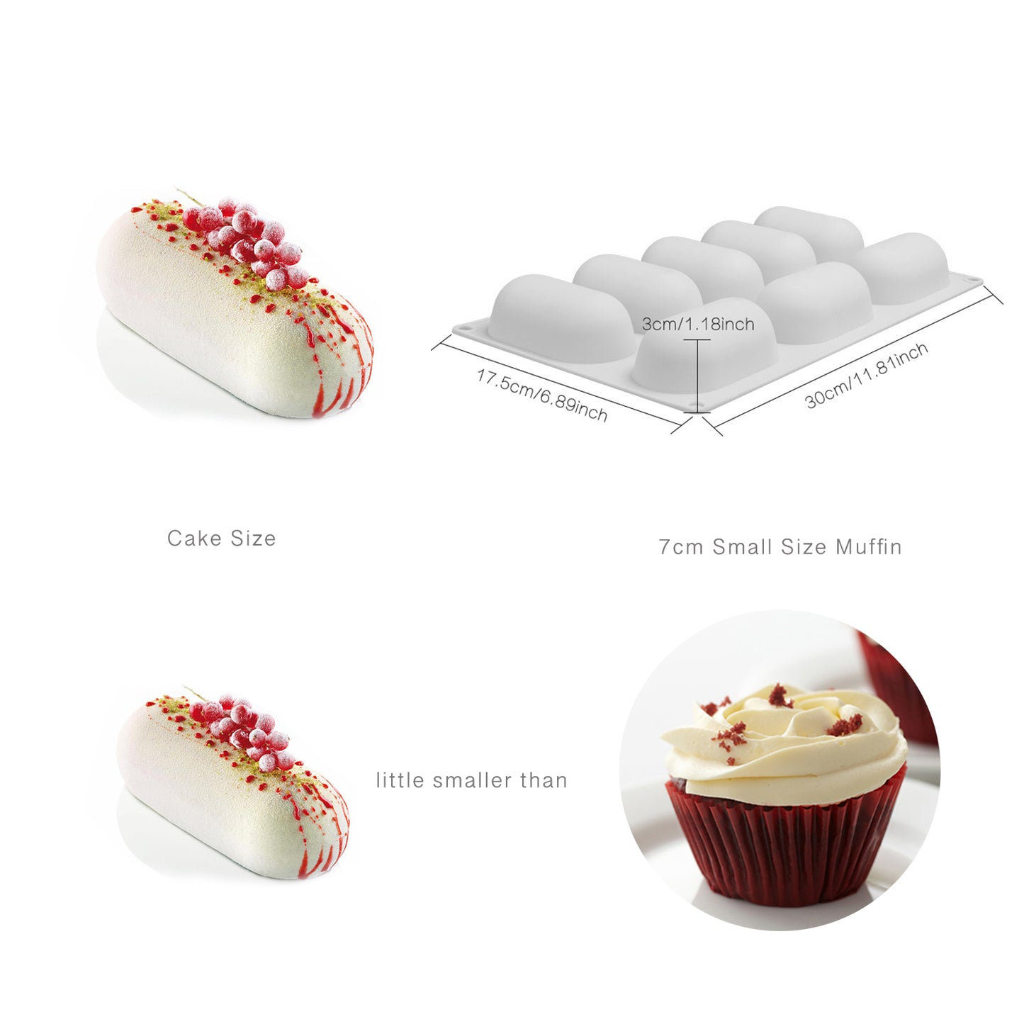 beicemania® Small Cake tins Oval Cake tin 3D Cake tins Mousse Cake molds Silicone White Round Cake tin Capsule