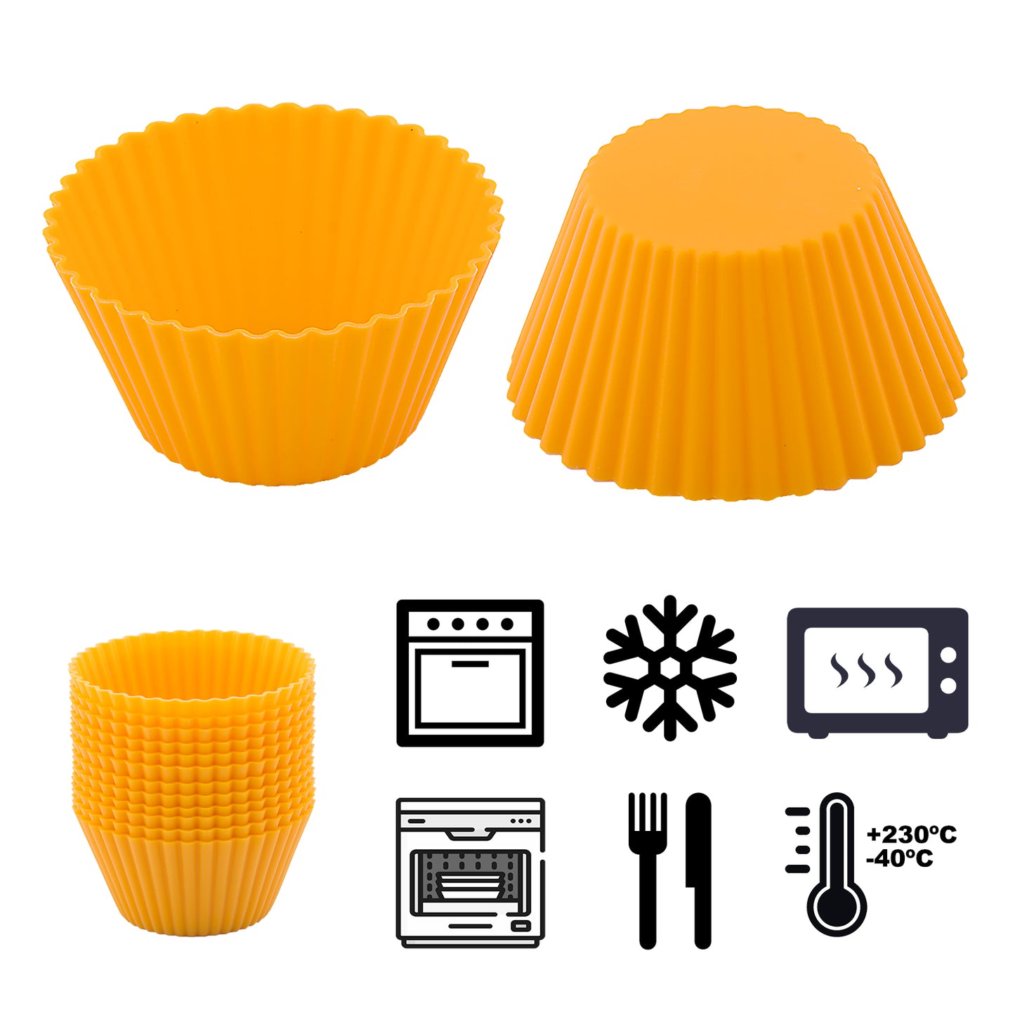 beicemania® Yellow Cupcake Cases Silicone Muffin Trays 12 Round Muffin Tray 7cm