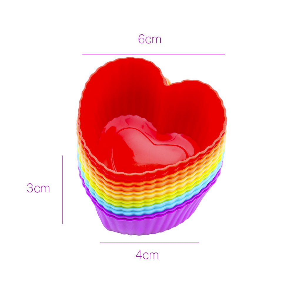 beicemania® Coloured Cupcake Cases Silicone Muffin Trays 12 heart Muffin Tray 6cm