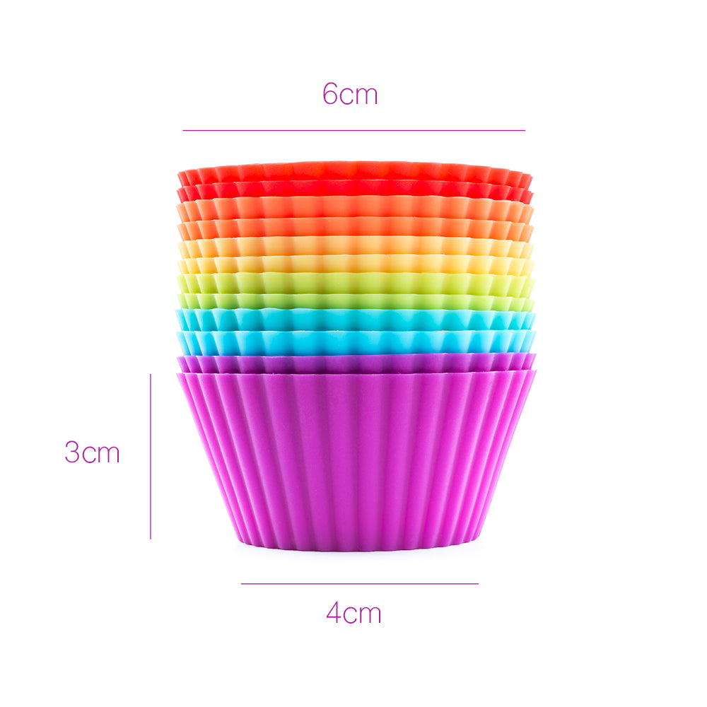beicemania® Coloured Cupcake Cases Silicone Muffin Trays 12 Round Muffin Tray 6cm