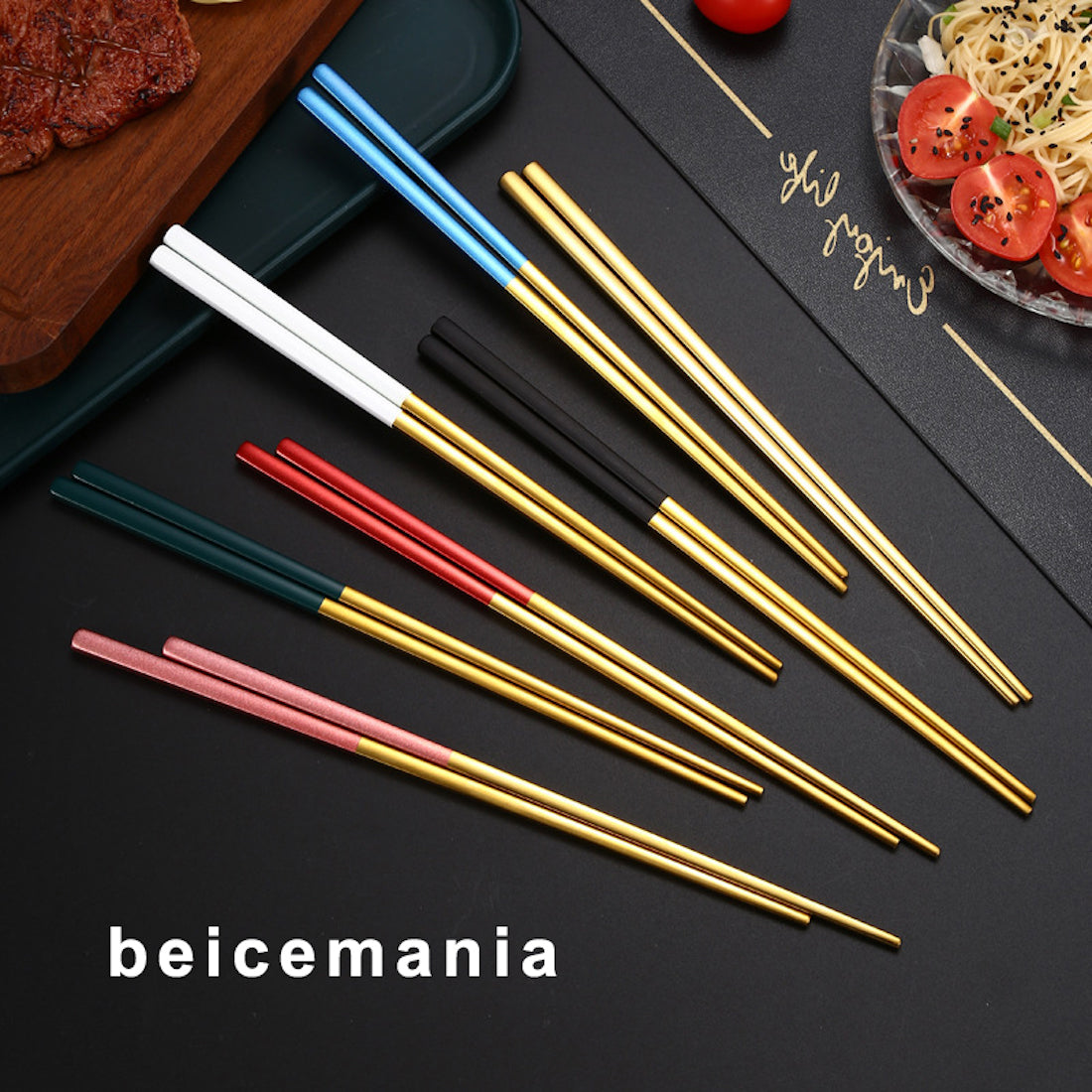 beicemania® Japanese Stainless Steel Chopsticks Set reusable chopsticks colorful style gold color